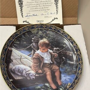 Decorative Plate with Child and Dog Design